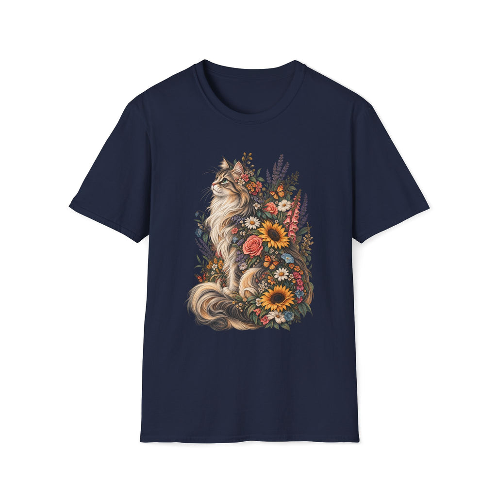 Floral Cat T-Shirt — Sunflower & Wildflower Cat Illustration Tee