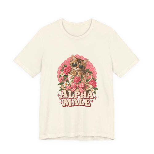 Alpha Male Cat Tee — Retro Floral Cat Graphic T-Shirt