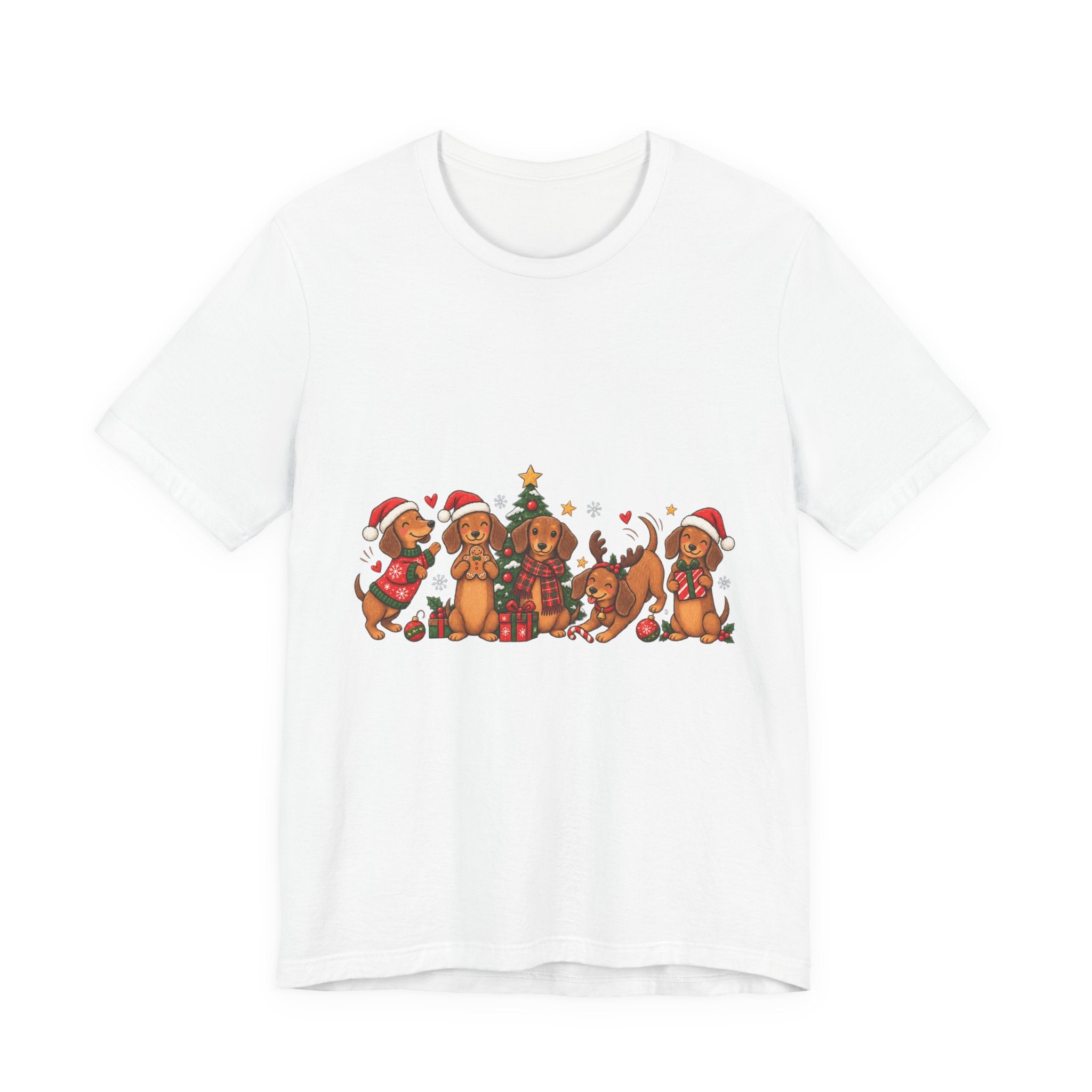 Christmas Dachshund Dogs T-Shirt — Festive Santa Hats & Tree Holiday Tee