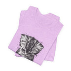Sad Kitten Illustration T-Shirt — Cute Grayscale Cat Art Tee
