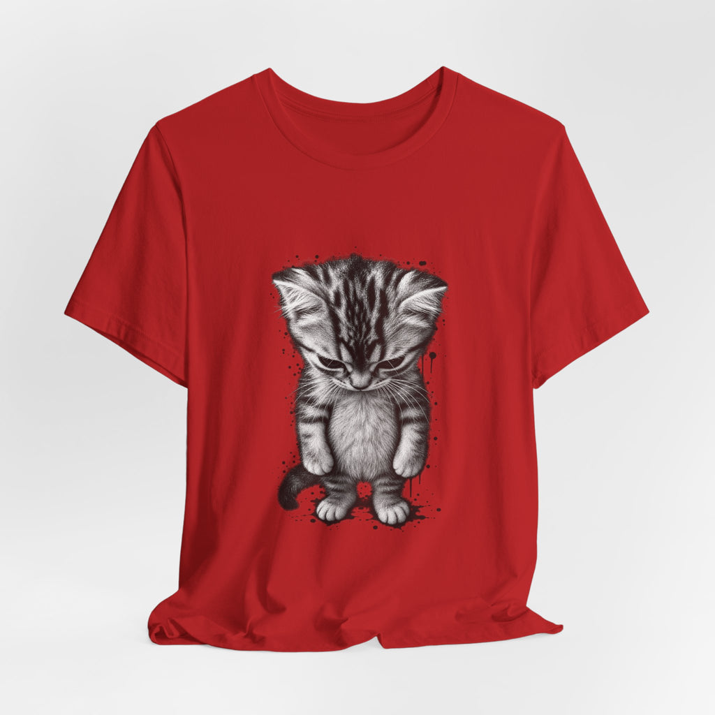 Sad Kitten Illustration T-Shirt — Cute Grayscale Cat Art Tee