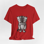 Sad Kitten Illustration T-Shirt — Cute Grayscale Cat Art Tee
