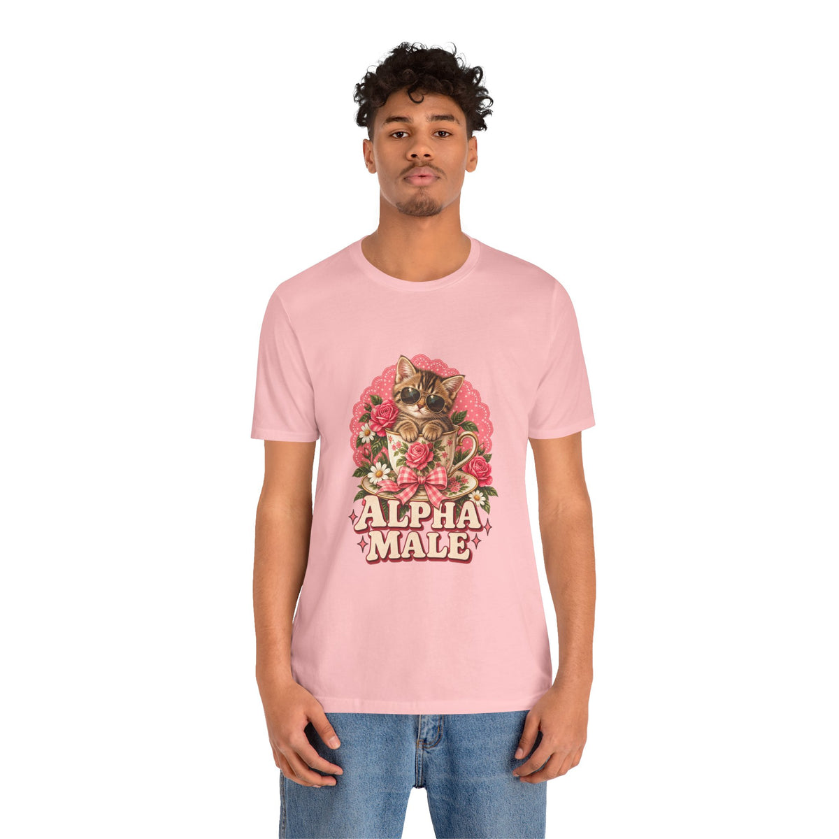 Alpha Male Cat Tee — Retro Floral Cat Graphic T-Shirt