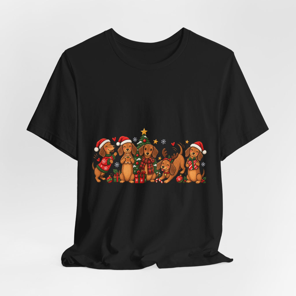 Christmas Dachshund Dogs T-Shirt — Festive Santa Hats & Tree Holiday Tee
