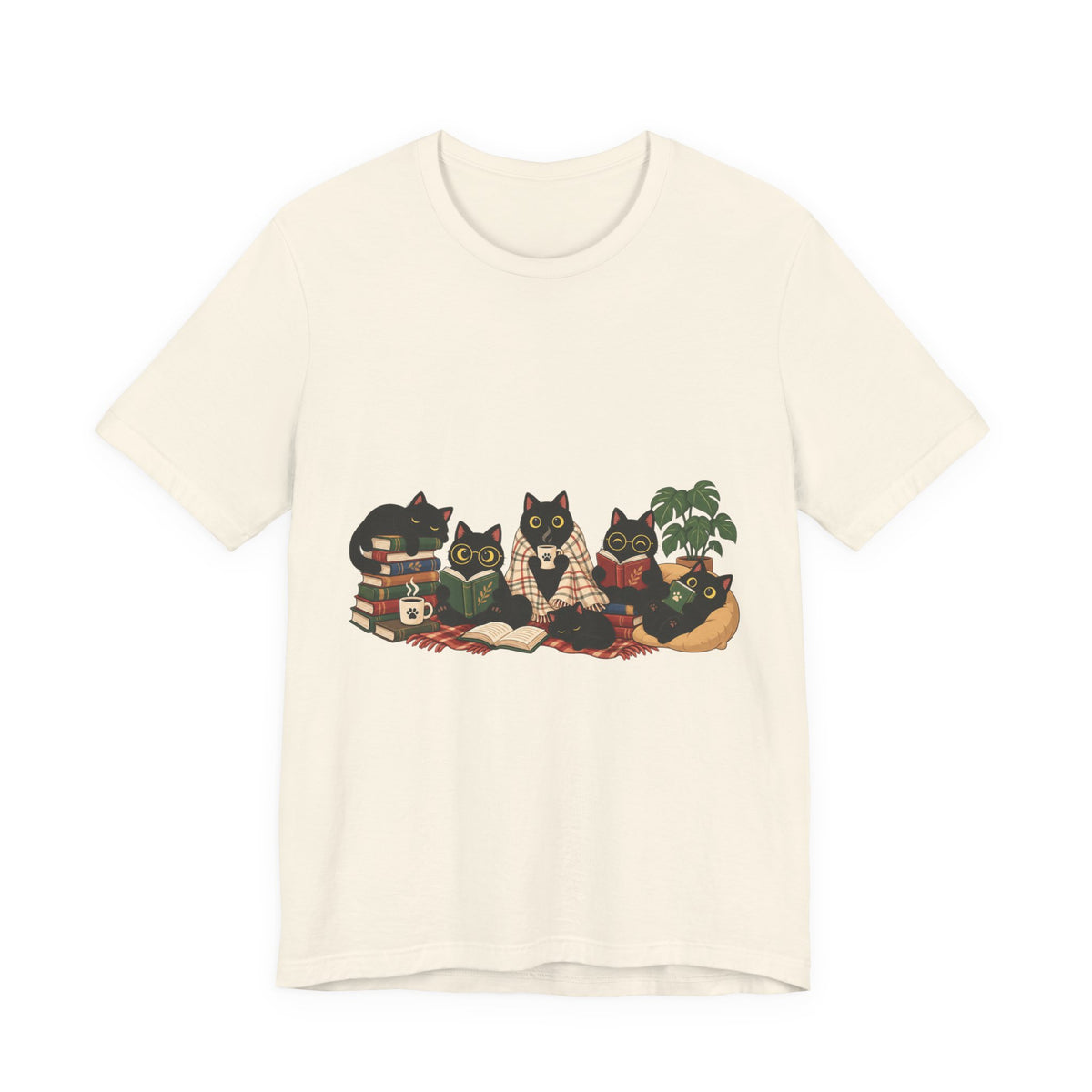 Cat Cozy Crew Tee — Cozy Cats on Blankets Graphic T-Shirt