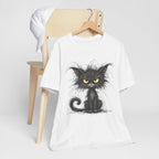 Grumpy Black Cat T‑Shirt — Cute Gothic Cat Tee with Yellow Eyes