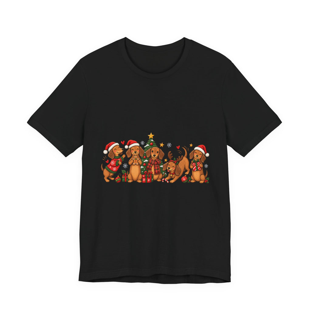 Christmas Dachshund Dogs T-Shirt — Festive Santa Hats & Tree Holiday Tee