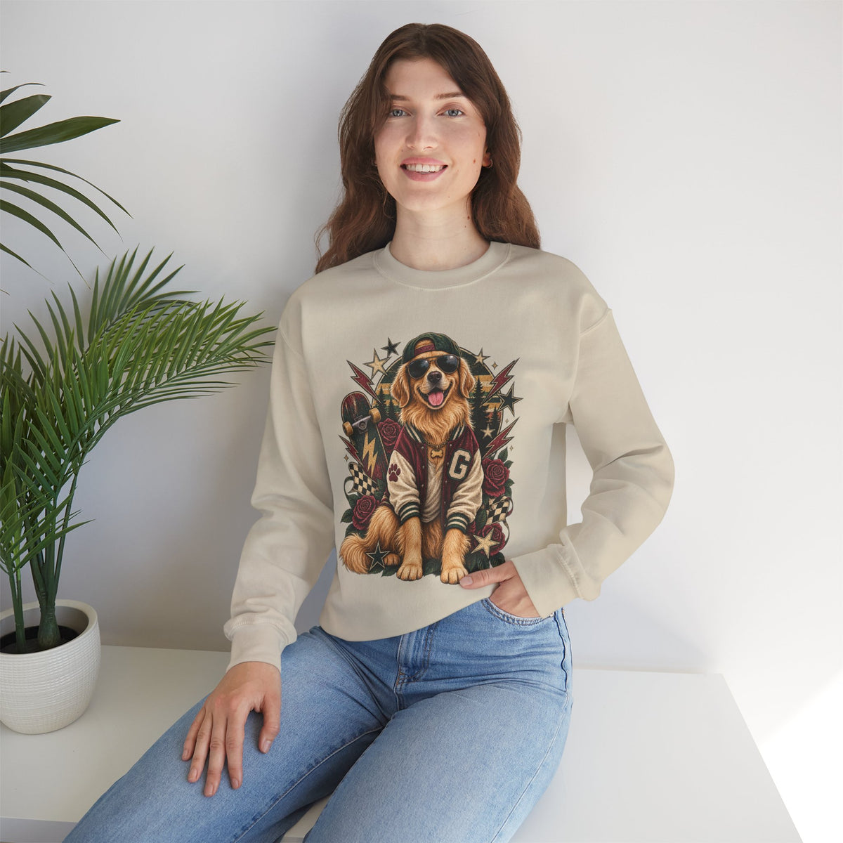 Golden Retriever Varsity Crewneck Sweatshirt — Retro Dog Lover Sweater