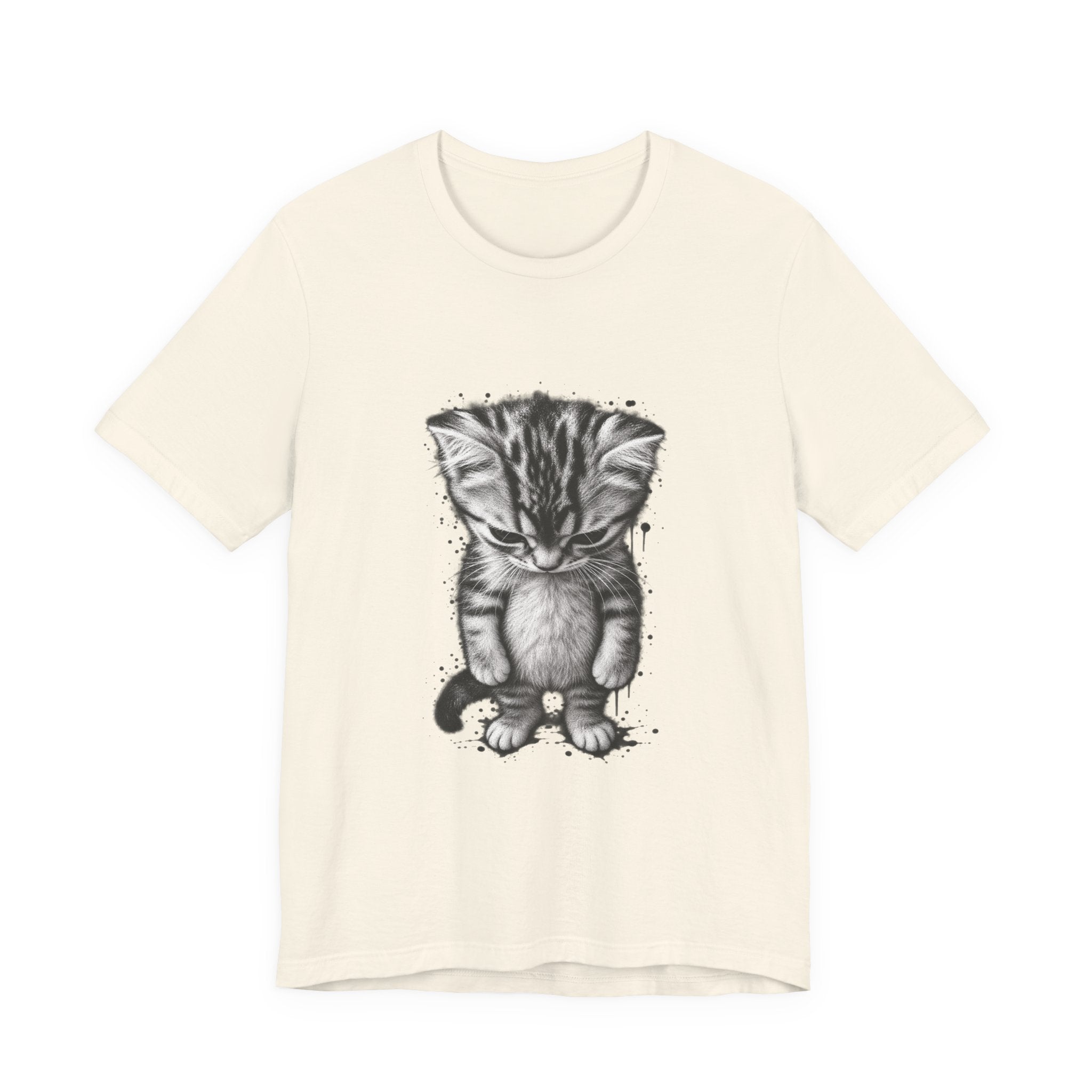Sad Kitten Illustration T-Shirt — Cute Grayscale Cat Art Tee