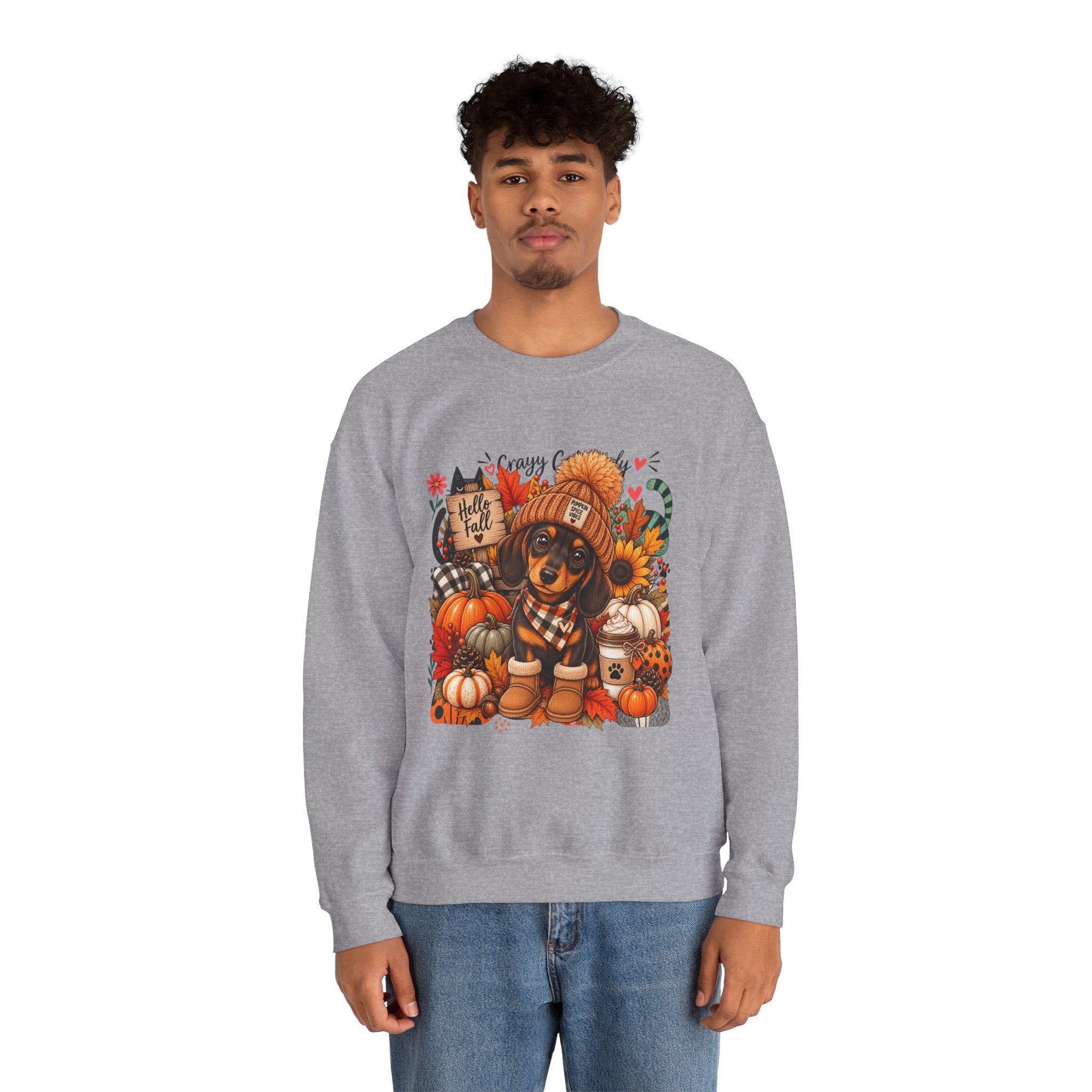 Fall Dachshund Sweatshirt – Cozy Pumpkin Patch Dog Crewneck (Hello Fall)