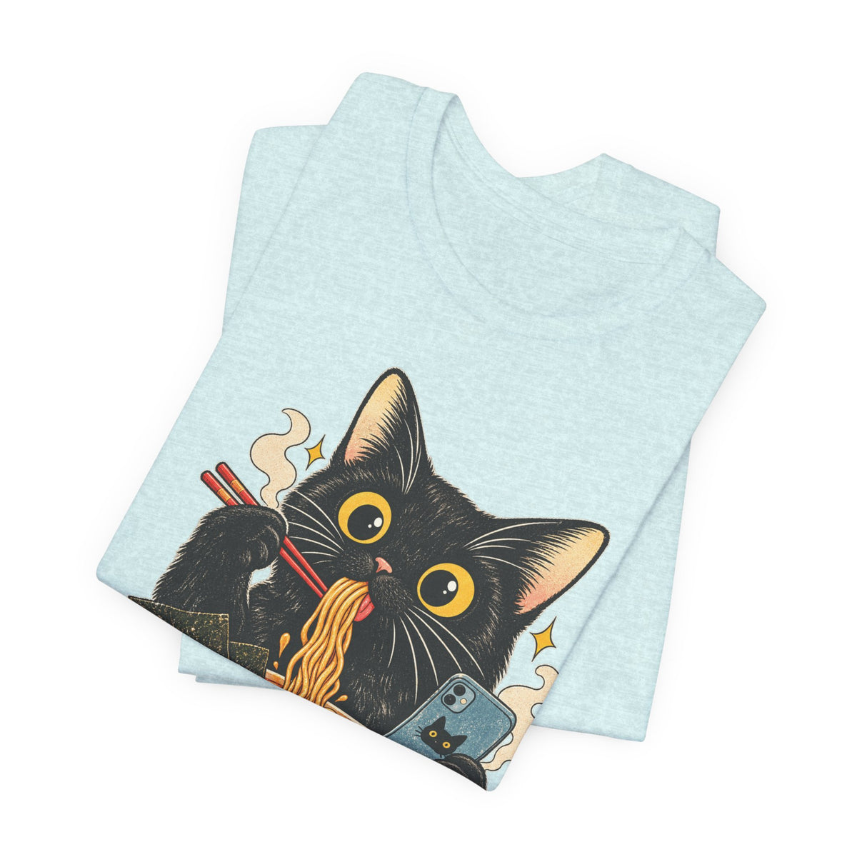 Black Cat Ramen T-Shirt — Cute Kitty Eating Ramen Graphic Tee