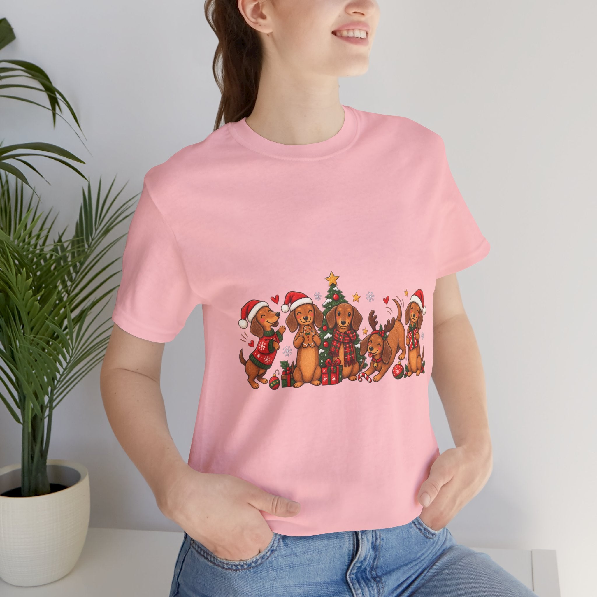 Christmas Dachshund Dogs T-Shirt — Festive Santa Hats & Tree Holiday Tee
