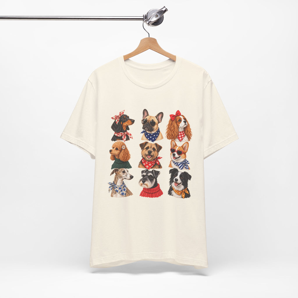 Cute Dog Portraits Tee — Vintage Paw Print Graphic T‑Shirt