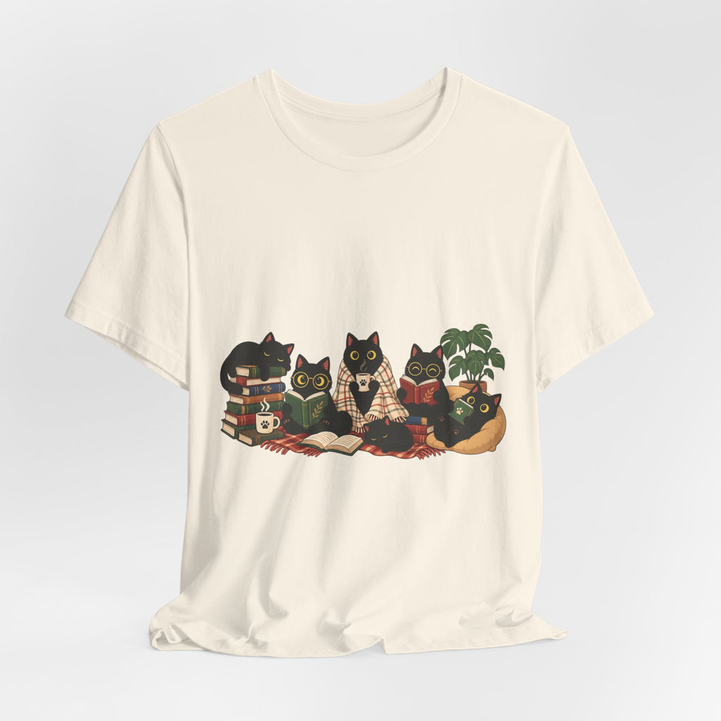 Cat Cozy Crew Tee — Cozy Cats on Blankets Graphic T-Shirt