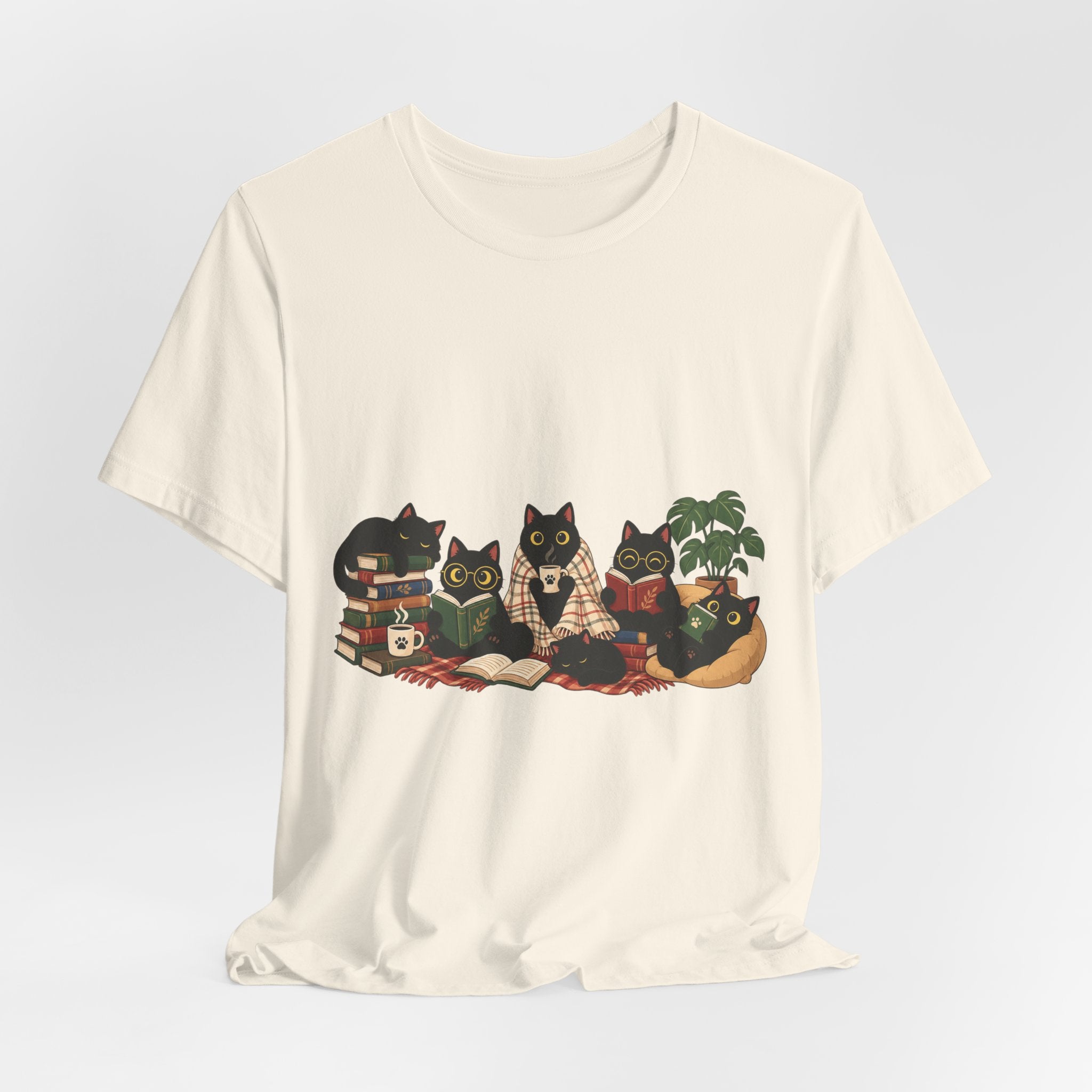 Cat Cozy Crew Tee — Cozy Cats on Blankets Graphic T-Shirt